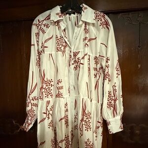 Beulah Style White and Red Cotton Dress Size L